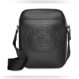 Burberry Embossed Black Leather Messenger Bag
